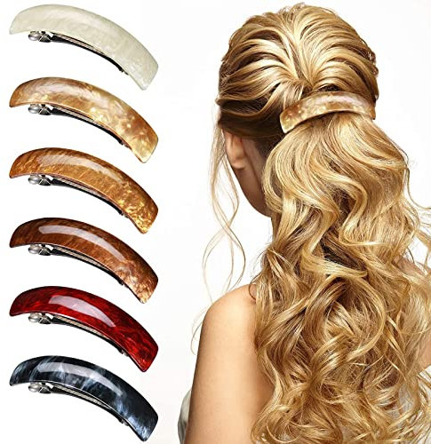 6 Stück Klassische Haarspangen Französische Retro Groß Acryl Haarspangen Rechteckig Französische Automatische Haarspange Schildpatt Haarspangen für Damen Feines Haar Mitteldickes Haar