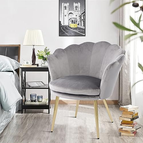 WOLMICS Schminktischstuhl aus Samt Bürostuhl 150KG für zu Hause,Ergonomischer Schreibtischstuhl für Homeoffice,Sessel Schlafzimmer mit Blütenblätter Rückenlehne Polster für Schlafzimmer/Wohnzimmer