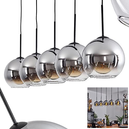 Hängeleuchte Koyoto, Hängelampe aus Metall/Glas in Schwarz/Chromfarben/Klar, Leuchte 5-flammig im Vintage/Retro Design mit Schirmen aus Glas (Ø 20 cm), Höhe max. 152,5 cm, 5 x E27, ohne Leuchtmittel