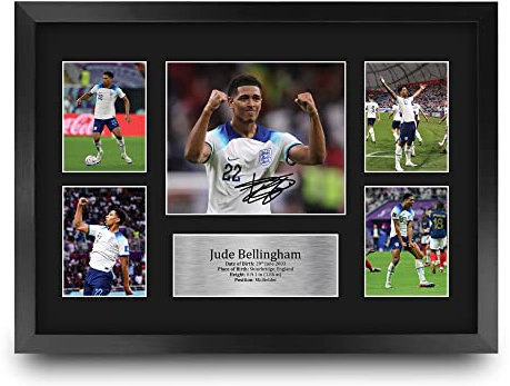 HWC Trading FR A3 Jude Bellingham England Gedruckte Memorabilien Signiertes Autogramm Fotodisplay für Fußball Anhänger und Fans - A3 Gerahmt