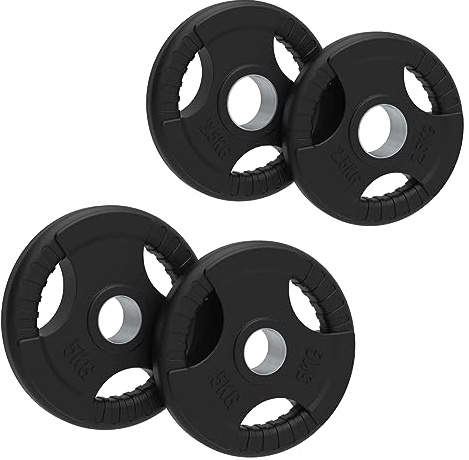 Olympic Weight Plates, Rubber Tri-Grip Barbell Weight Sets, Powerlifting & Bodybuilding Weights - Home Gym Equipment for Strength Training & Workouts by Body Revolution (SET 15kg (2.5KG+5G)