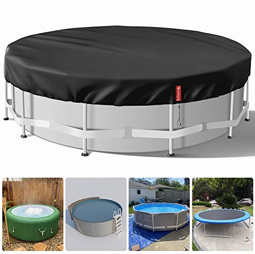 VniYors Poolabdeckung Rund 244, 420 D Oxford-Stoffpoolplane und Pool Abdeckplane, Uv-Schutz Pool Abdeckplane Mit Kordelzug und BodennäGeln füR StabilitäT und Einfache Installation(2.5M Schwarz )