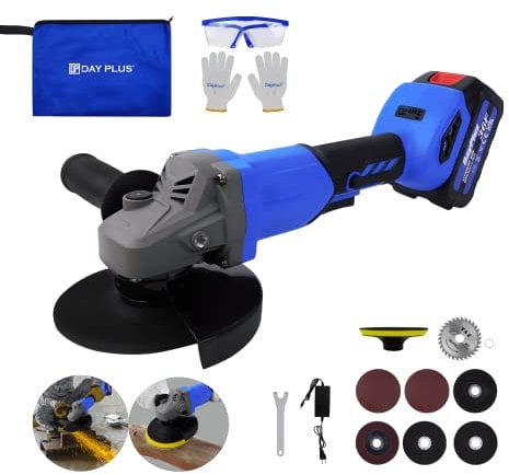 Cordless Angle Grinder 21V Brushless Angle Grinder Tool w/ 3.0Ah Battery & Charger, 2-Position Adjustable Auxiliary Handle,Cutting &Grinding Wheels,Gloves,Goggles for Cutting, Grinding, Polishing