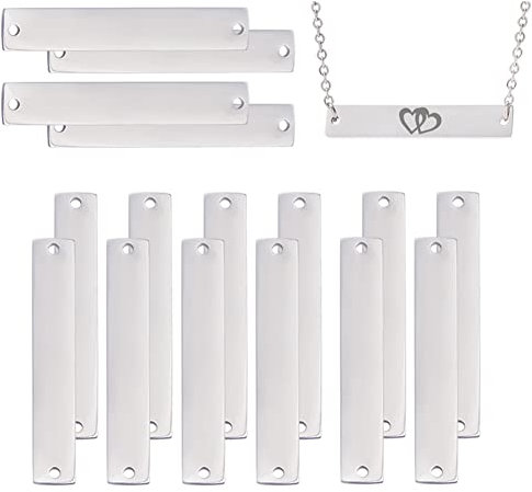 BENECREAT 16pcs 304 Verbindungsanhänger Aus Edelstahl, Blanko-Etiketten Rechteckige Blanko-Etiketten Mit Zwei Löchern Zum Gravieren Oder Stempeln, DIY Armband Halskette, 35x6x1.5 mm