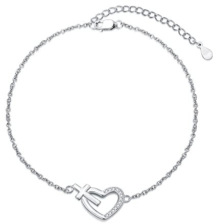 YAFEINI Bracelet de Cheville Croisé pour Femme en Argent Sterling 925 Réglable Pied Coeur Croix Bracelet de Cheville Coeur Croix Bracelet Cheville Bracelet Bijoux (Bracelet Croisé)