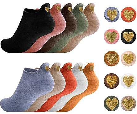 Sporzin Damen Sneaker Socken 35-38 & 39-42 - 10 Paar Bunte Witzige Crazy Socks - Smiley, Herzförmig, Welpen, Tier, Baumwolle