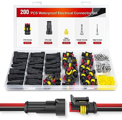 Nilight 200PCS 2 Pin Electrical Connector Plug Male Female Terminal Wire Waterproof Connectors 2 Way Automotive Connect Set for Car Truck Motorcycle Marine Boat 20 Sets
