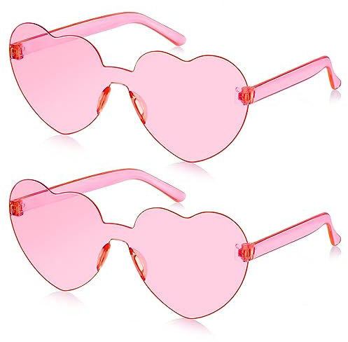 SelfTek 2 Stück Rosa Herz Sonnenbrille, Magische Farben Party Herz Brille, Hippie Brille, Lustige Partybrillen für Fasching Foto Requisiten Geburtstagsfeier für Kinder und Erwachsene