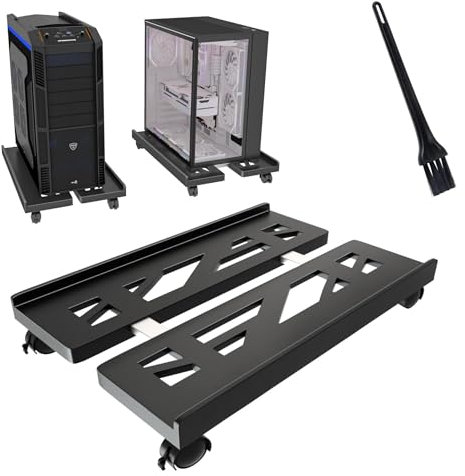 Hmseng Supporto pc fisso, Regolabile Generale Supporto CPU con rotelle Bloccabili, Protegge da Polvere e Sporco - per la Casa e L'Ufficio-Noir