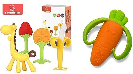 ANGELBLISS Beißring für Babys Kühlend,Kleinkinder Beissring für Zum Zahnen & INFANTINO Lil' Nibble Teethers Carrot, Beißring Karotte