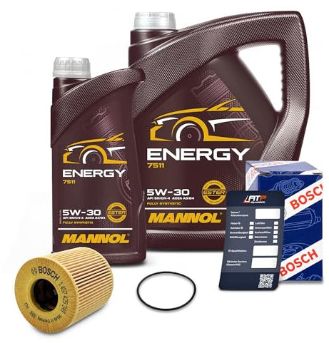 BESTPRICE Inspektionspaket Filterset mit 1x Ölfilter; 6l Motoröl 5W-30 MANNOL ENERGY; 1x Ölwechsel-Anhänger