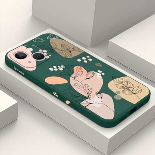 LEECG für iPhone 13 Mini Hülle Blumenmuster Weiches Mikrofaser Futter Schlankes Flüssigsilikon für iPhone 13 Mini Handyhülle 5,4 Zoll-Morandi Grün