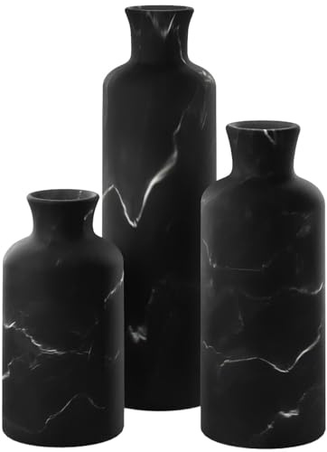 Creative Scents Black Marble Look Vase Set - Vases Home Decor, Premium Quality for Holding Pampas Grass, Dried/Fresh Flowers, Vases for Decor - Kitchen, Bedroom, Office, Living Room, or Shelf Decor