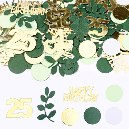 GoldRock Konfetti 25 Geburtstag Deko Grün Gold,200 Stk Tischdeko Geburtstag 25 Jahre,Streudeko 25. Geburtstag Deko,Geburtstagsdeko 25er,Deko 25. Geburtstag Mann Frau,Confetti Geburtstag Junge Mädchen