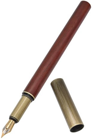 SIPLIV Handcrafted Brass Wooden Fountain Pen Vintage Medium Nib Fountain Pens for Writing Creative Personalised Student Gift Signed Fountain Pens, Brown-red texture