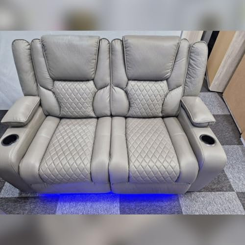Orlando - Electric Recliners Sofa With Cupholders - 3+2 Seater Sofa Grey/LED Lights/Wireless Charging (Grey, 2 Seater)