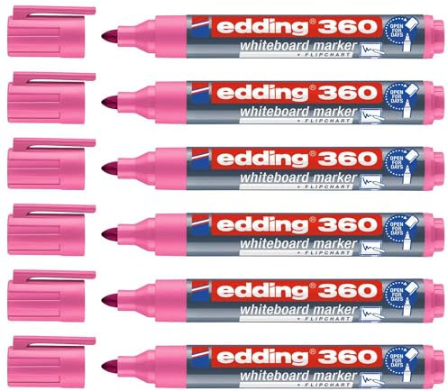 Edding Whiteboard-Marker, 360 Rosa, Rundspitze, 1,5-3 mm, 6 Stück