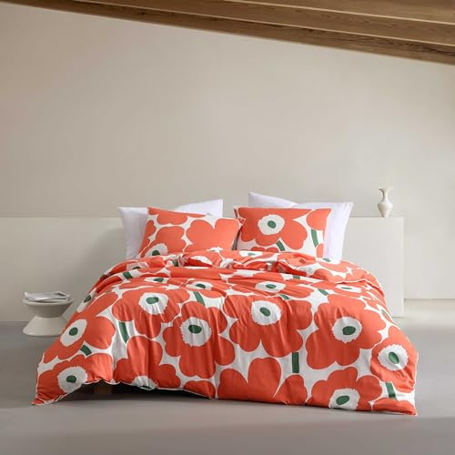 Marimekko Bettbezug-Set, superweiche Bio-Bettwäsche, lässige Heimdekoration (Unikko-Orange, King-Size)