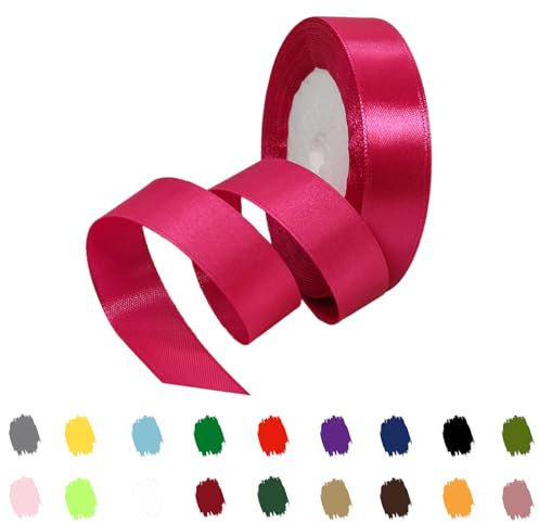 Hot Pink Ribbon 20mm for Gift Wrapping 22M,Hot Pink Satin Ribbon 20mm Thick for Crafting Cake,Hair Bow,Polyester Ribbon Christmas Decoration,Wedding Car Decor