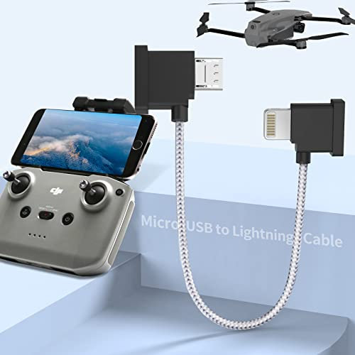 Micro USB to IOS Phone Cable, Nylon Braided Adapter for Drone 15cm Remote Control Cable for Lightning to Micro USB, for DJI Mini SE/Mavic Mini/Air/Spark/Mavic 2/Mavic Platinum, control remoto por voz