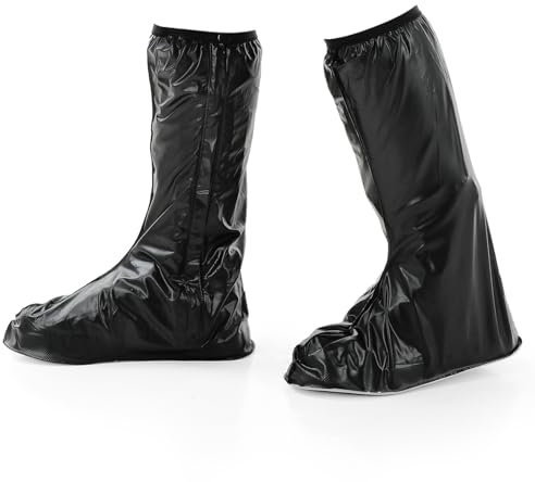 Giantree Copriscarpe impermeabili da pioggia, riutilizzabili e pieghevoli, con suola antiscivolo, stivali da pioggia a lunghezza intera, con cerniera, per uomini e donne (L), Nero