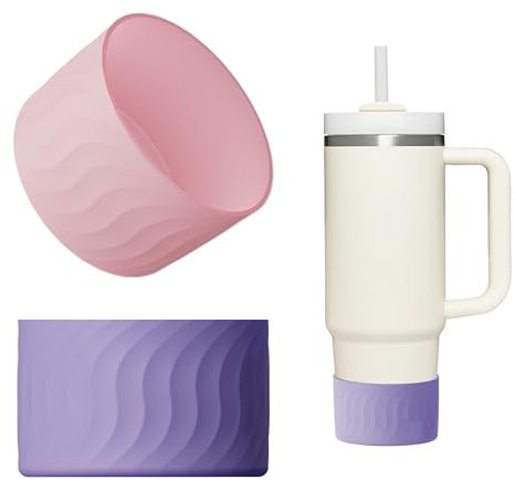 Nearockle - Juego de 2 protectores de fondo de vaso de silicona, compatibles con Quencher H2.0| Taza moderna simple | Hydro-Flash Una taza térmica del mismo tamaño que 7-7,5 cm (rosa y morado)