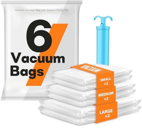 Vakuumbeutel für Kleidung mit Handpumpe,Vakuum Beutel 6er Set in 3 Größen (2S+2M+2L),Vacuum bags for Clothing,Aufbewahrungsbeutel Reise,Vakuum-Platzsparer Storage Bags