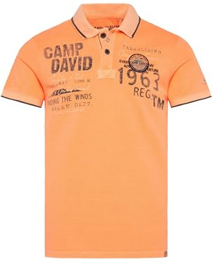Camp David Herren Pikee-Polo mit Logo-Applikationen Sunrise Orange XXL