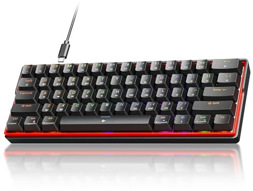 KEMOVE K61SE Tastiera Gaming Meccanica, 60% Cablata tastiera Con Linear Red Switch, ultra-compatto 61 Tasti, anti-ghosting, 15 modalità RGB per PC, laptop-US Layout, Nero
