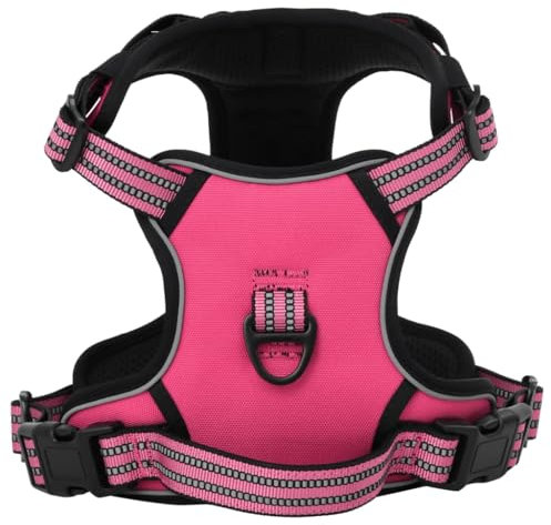 vidaXL Hundegeschirr, Brustgeschirr mit 2 Schnellverschlüsse, Sicherheitsgeschirr Reflektierend Verstellbar, Haustiergeschirr, Rosa L Polyester