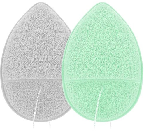 2 PCS Facial Sponge Glove Bath Sponge Gentle Exfoliating Pads Wash Reusable Puff for Daily Face Deep Pore Cleansing Blackheads Dead Skin Makeup Remover(Gray+Green)