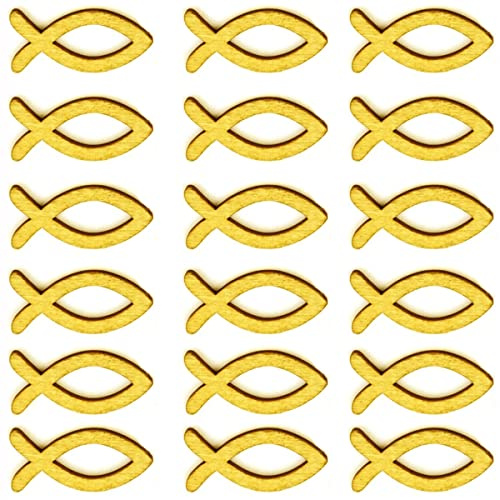 Anevous 100 Stück Holz Fisch Deko, Fische Streudeko Tischdeko, Holz Deko Fische Verzierung Tischdeko Taufe Junge Mädchen für Taufe Kommunion und Konfirmation Deko,Gold 5cm