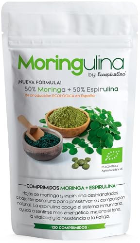 Moringa Oleifera Pura y Espirulina BIO Ecológica - 200 Comprimidos - 400 mg | Cultivo origen España | Vitaminas, Proteínas Vegetales y Antioxidantes | Vitalidad, Energía y Bienestar Natural