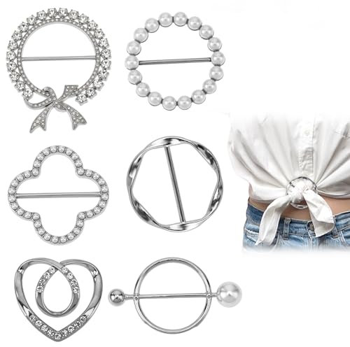 Molain 6 Stück T Shirt Clip, Gürtelschnalle Damen Broschen für Kleidung Schal Ring Clip Clips für Kleidung für Lose T Shirt Kleidung Schal Schnalle Taille Kleidungsspanner(Silber)