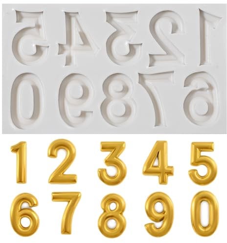 Silicone Numbers Mold 3D Number 0-9 Fondant Chocolate Baking Molds for Cupcake Topper Cake Decorating Candy DIY Polymer Clay Craft Projects (Gray)