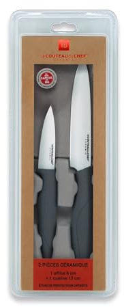 TB Set de 2 couteaux céramiques - Lames Blanches (Gris)