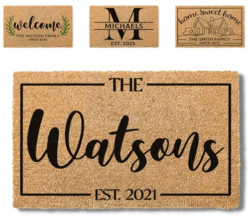 Fußmatte zum Einzug, personalisierbar, 6 Designs, individuelle Fußmatte mit Familienname, Fußabtreter Willkommensmatte für die Haustür