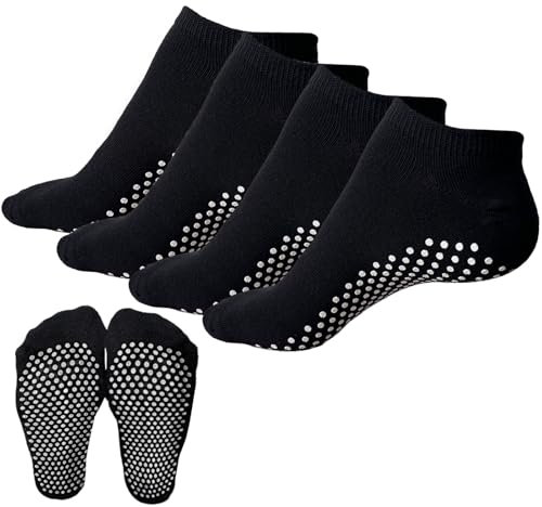 KEYRI 4 Paia Antiscivolo Calze Per Donne e Uomini Calzini Yoga Pilates Per Arti Marziali Fitness Danza Barre Ginnastica Calzini Pilates Calze Con Grip Senza Dita, Taglia Unica (4 Nere)