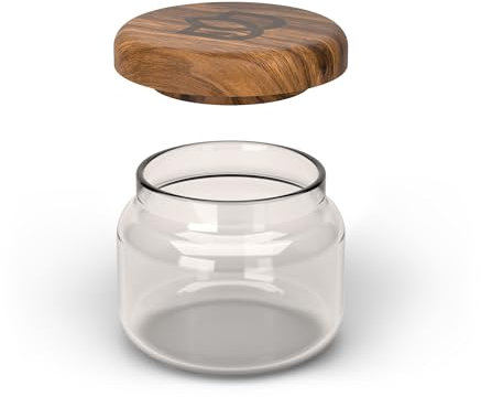 Bloomint Aufbewahrungsglas 220 ml aus Glas und Akazienholz, Luftdicht, 8,5x7 cm