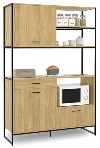 IDMarket - Küchenschrank 120 cm DETROIT Schrank 3 Türen + 1 Schublade Industriedesign