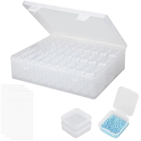APOMOONS 30 Grids Diamond Painting Storage Boxes, Clear Plastic Bead Art Storage Organizer Case with Lid, Diamond Art Accessories Storage Containers Box and Labels for Beads Diamonds and Small Items