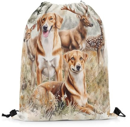 Rucksack Jagdhund Elch Hirsch Wildtiere Unisex Einkaufsbeutel Hipster Zuziehbeutel Für Reisen Urlaub Kinder 36X42Cm