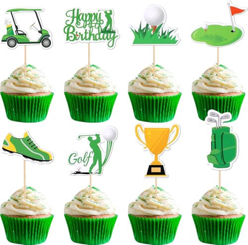 32 Stück Golf Tortendeko Trophy Lawn Golf Schuhe Kuchen Deko Bag Ball Wagen Cupcake Toppers für Golf Sport Spieler Thema Baby Dusche Kinder Geburtstag Party Kuchen Dekorationen