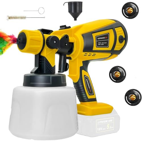 Cordless Paint Sprayer, for DEWALT 18V Battery, HVLP Spray Gun Fence Paint Sprayer New Upgrades for varnishes and glazes - Interior and Exterior Usage, 5m²-12 min, Container 1000ml, 280 W (No Battery)