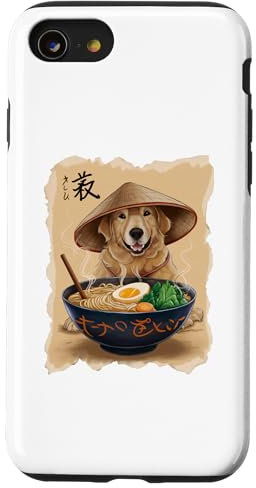 Men Woman Kawaii Eating Ramen Japanese Golden Retriever Case for iPhone SE (2020) / 7 / 8