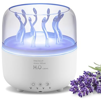 Foyucool Ultraschall Luftbefeuchter & Aroma Diffuser 280ml | Quallen-Nebel Effekt & Rotierende Algen, 7 Farben Nachtlicht, Fernbedienung, Timer, Aromatherapie für Zuhause, Pflanzen