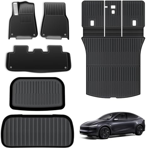 TOPABYTE Fußmatten für Tesla Model Y Juniper 2025 2026 Laderaummatte mit Rückenlehnenmatte & Kofferraumwanne vorne & hinten Auto Komplettset TPE Auskleidungen Anti-Rutsch Matten