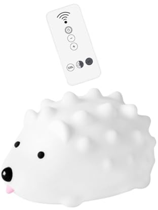 Igel Nachtlicht Kleine Tischlampe aus Silikon, Dimmbar | Tragbar, Weiß USB Kabel und Fernbedienung, für Schlafzimmer und Tischdeko