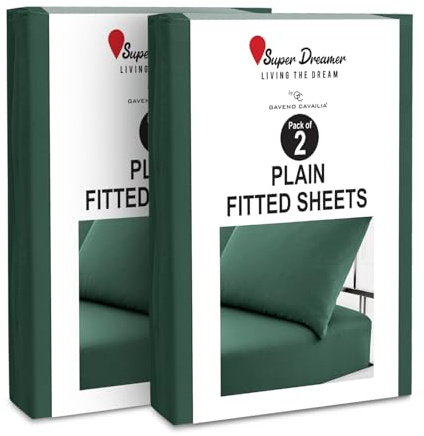GC GAVENO CAVAILIA 2 Pack Fitted Sheet Double - Deep Pocket 25cm - Microfiber Bed Sheet (137x193 cm) - Wrinkle & Fade Resistant - Elastic Corners - Breathable & Easycare Bottom Sheet - Dark Green