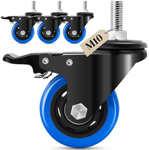 Humagineer 75mm Möbelrollen mit Bremse, M10 x 1,5x 30mm (Schaftdurchmesser 9.5mm,Schaftlänge 30mm), Rollen für Möbel Tragfähigkeit 540KG, Schwerlastrollen Lenkrollen für Möbel, Grill, Wagen, Transport
